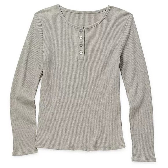 Thereabouts Little & Big Girls Henley Neck Long Sleeve T-Shirt - Picture 1 of 2